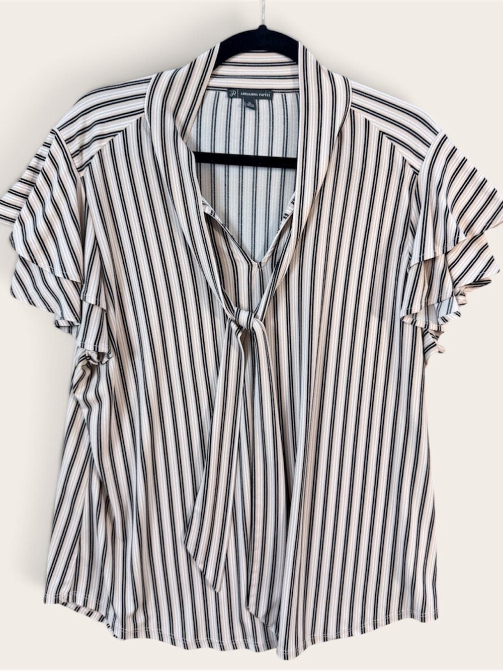 Adrianna Papell Light Pink & Black Striped Tie-Front Blouse